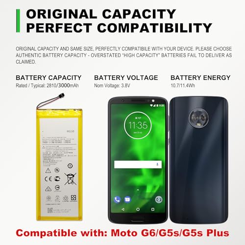 Image of GREEN FUSION Compatible with Moto G6 XT1925 / G5S / G5S Plus Cellphone Battery Replacement Kit HG30, Includes Repair Tools