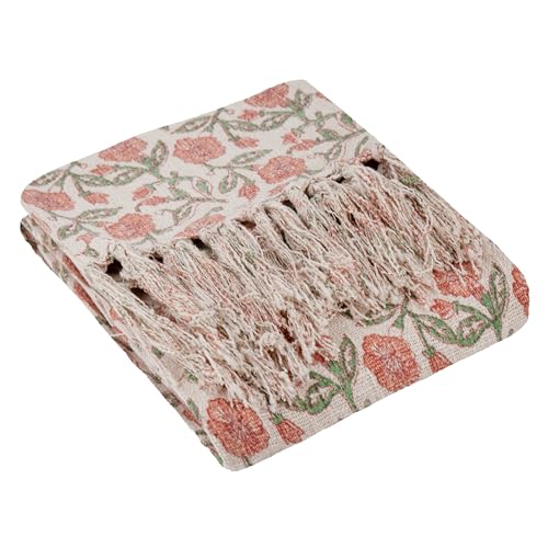 Image of Paoletti Delphine Floral Cotton Throw, Coral, 130 x 170cm