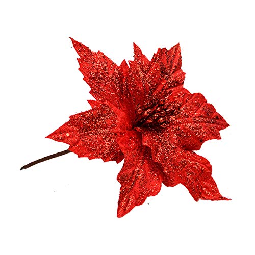 6Pcs Christmas Artificial Flowers,Silk Glitter Poinsettia Stem Xmas Tree Ornaments,Faux Poinsettia Picks Diy Flower Centerpiece Arrangement Props Christmas Home Wedding Hotel Party Decor #TOP2
