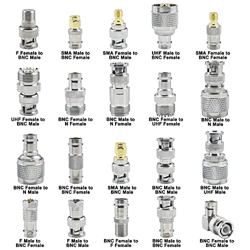 Image of 20pcs BNC Connector Kits BNC to SMA /BNC to BNC /BNC to UHF /BNC to N /BNC to F RF Coax BNC Adapter Male to Female Cable Converter