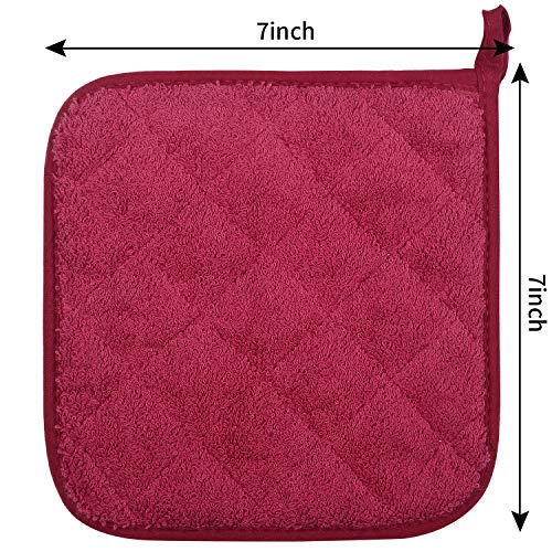 100% Cotton Kitchen Everyday Basic Terry Pot Holder Heat Resistant Coaster Potholder For Cooking And Baking Set Of 5 Wine #TOP2