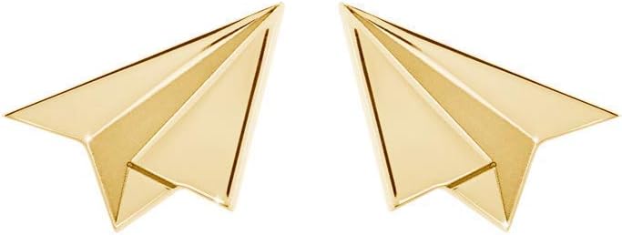Two Dimensions Paper Plane Gold Studs, Optical Illusion Earrings, 9K 14K 18K Gold Earrings, White Gold, Solid Gold Origami Airplane, Gift For Daughter/code: 0.002
