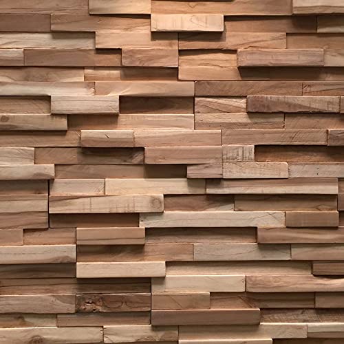 Wall!Supply 3D Wall Panels – Reclaimed Modern Asian Teak Wood – Home Decor Wallpaper Alternative for Living Room, Bedroom & Office – Easy DIY Installation – 10 Pack, Covers 9.6 Sq Ft