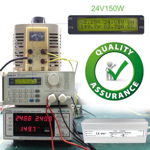 Image of LightingWill LED Driver 150 Watts Waterproof IP67 Power Supply Transformer, 90-265V AC to 24V DC Low Voltage Output, Adapter with 3-Prong Plug 3.3 Feet Cable for Outdoor Use, Computer Project