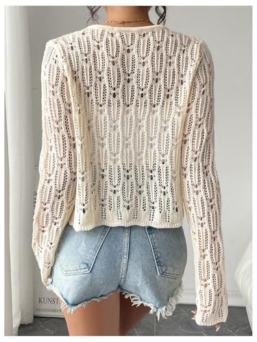 MakeMeChic Women's Hollow Out V Neck Long Sleeve Cardigan Sweater Tie Front Lightweight Cardigans2