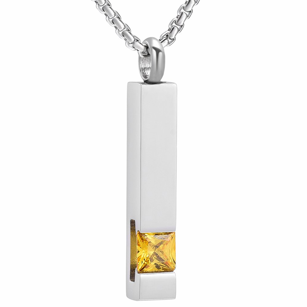 EternityMemory Inlay Multi-Colored Square Crystal Bar Cremation Urn Necklace Holder for Ashes - Engravable