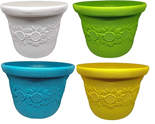 Image of Sunny Plastic Pots for Plants, Flower Pots for Home, Window Display, Garden (Multicolor 10 inch - 4 pc)