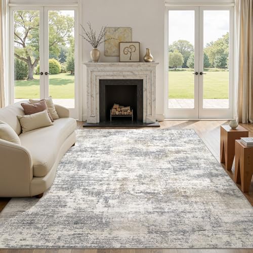 6x9 Area Rugs for Living Room: Washable Large Neutral Abstract Rug Soft Non Slip Stain Resistant Low Pile Indoor Carpet for Bedroom Dining Room Nursery Office Playroom - Grey White Brown — view 4