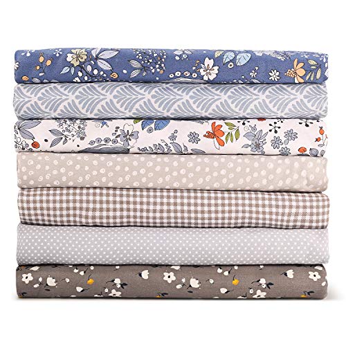 tejidos de algodón 7 piezas de tela de acolchado de los cuartos gruesos Azul Coser tela de costura de algodón con estampado floral superior 49x51cm para acolchar, 19