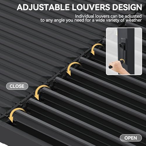 Image of Aoxun Louvered Pergola 10' x 12' 96S Outdoor Metal Pergola with Adjustable Top for Decks, Gardens and Backyards, Easy Assembly via Structural Patent, Gray