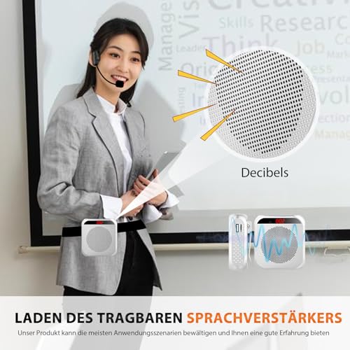 Sprachverstärker Tragbar, Wiederaufladbares Lautsprecher mit Mikrofon Headset, Bund, 2200mAh Batterie, Mini Kabellos Stimmverstärker für Trainer Lehrer Tourführer Tagungen usw.