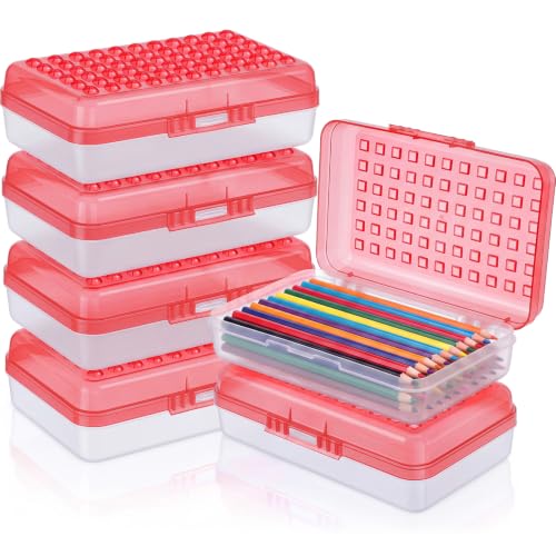 Image of Blulu 6 Pack Plastic Pencil Boxes Bulk Large Pencil Case,Red