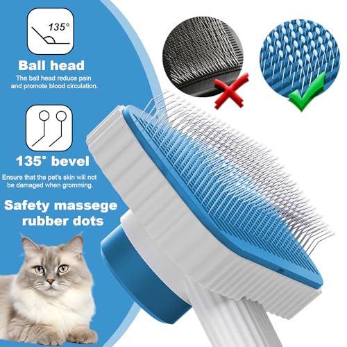 Image of Cat brush, Cat Brush for Long or Short Haired Cats, Remove Loose Fur and Mats, Rounded Pins Reduces Painful Pulling, Not for Tangle and Curly Fur, Azure