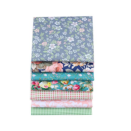 New Foral Series Cotton Fabric Quilting Patchwork Fabric Fat Quarter Bundles Fabric for Sewing DIY Crafts Handmade Bags 40X50cm 7pcs/lot (Green Series)