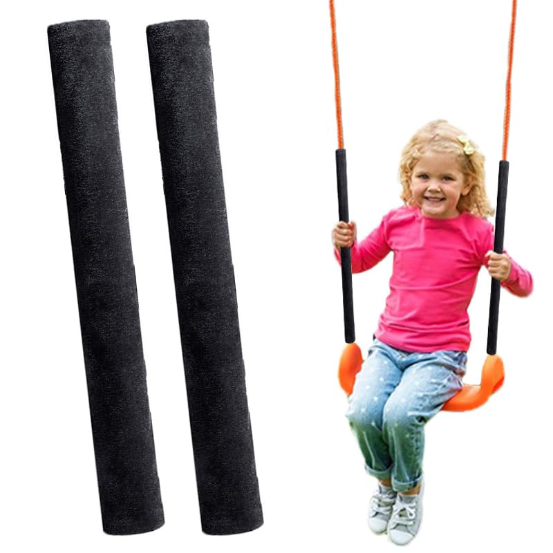 2 Pack Swing Chain Cover Set - Comfortable Swing Chain Handle Grip Sleeve for Playground - Swingset Accessories Swings Barrier Chain in Garden Backyard Patio Outdoor (Black x 2)