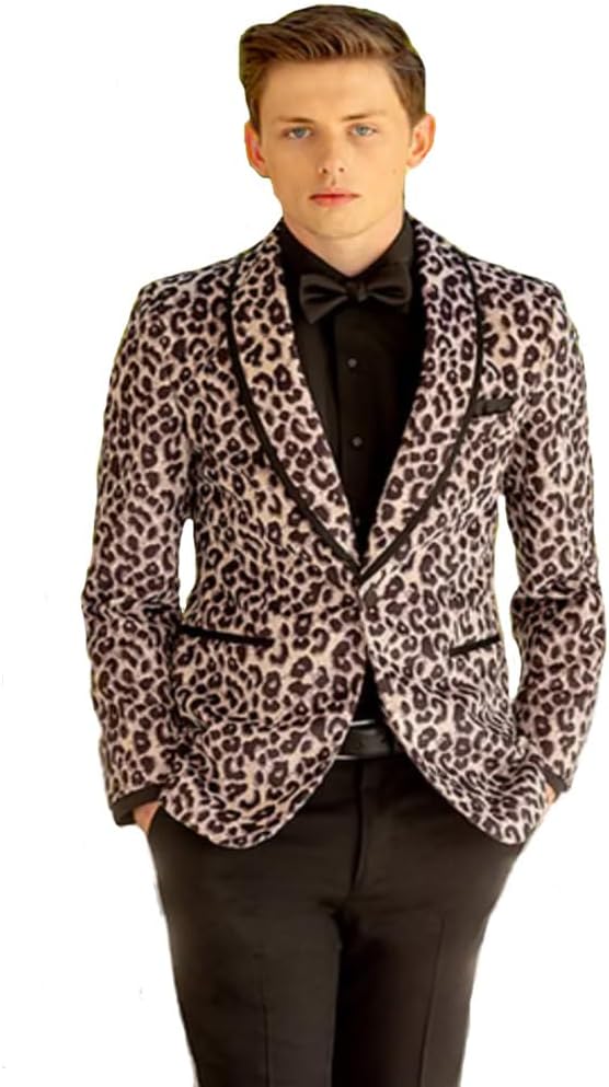 Men's Ultra Slim Fit Cheetah Print Shawl Tuxedo Jacket with Black Trim (Jacket only)