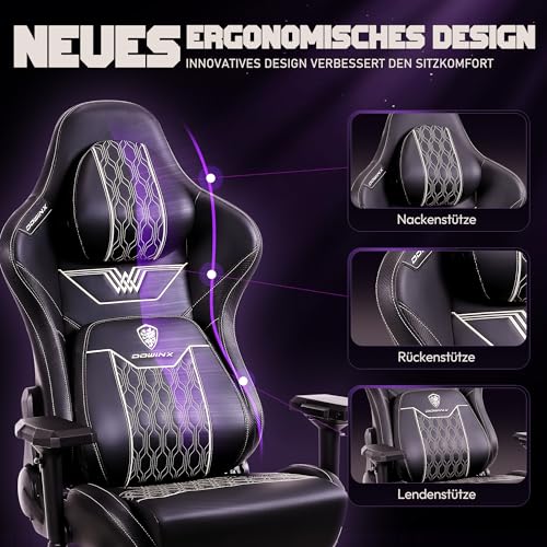 Sedia Gaming con braccioli 4D, ergonomica, con poggiapiedi, in pelle PU, comodo supporto lordosi, grande e alta, 180 kg, nero - Sedia gaming - Immagine 6