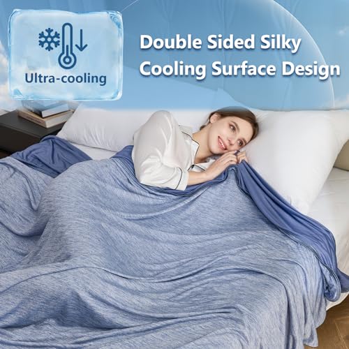 Image of CHOSHOME Cooling Blanket for Hot Sleepers - Summer Blanket Thin Soft Lightweight Breathable Double Side Enhanced Cooling for Hot Flashes, Night Sweats, Bed, Couch (Blue, 96 x 120 inches)