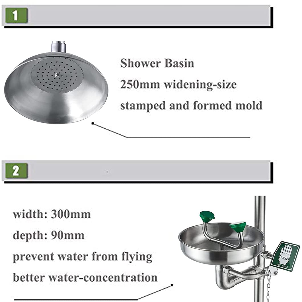 Station De Douche Et De Lavage Oculaire Combinée, Station De Douche Et De Lavage Oculaire d'urgence Murale en Acier Inoxydable avec Bassin en Abs