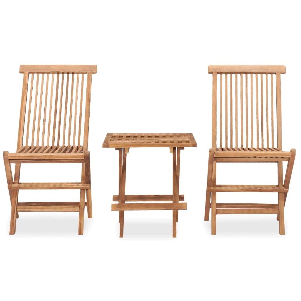 Tavolo e sedie in legno di teak pieghevole da giardino, 3 pezzi