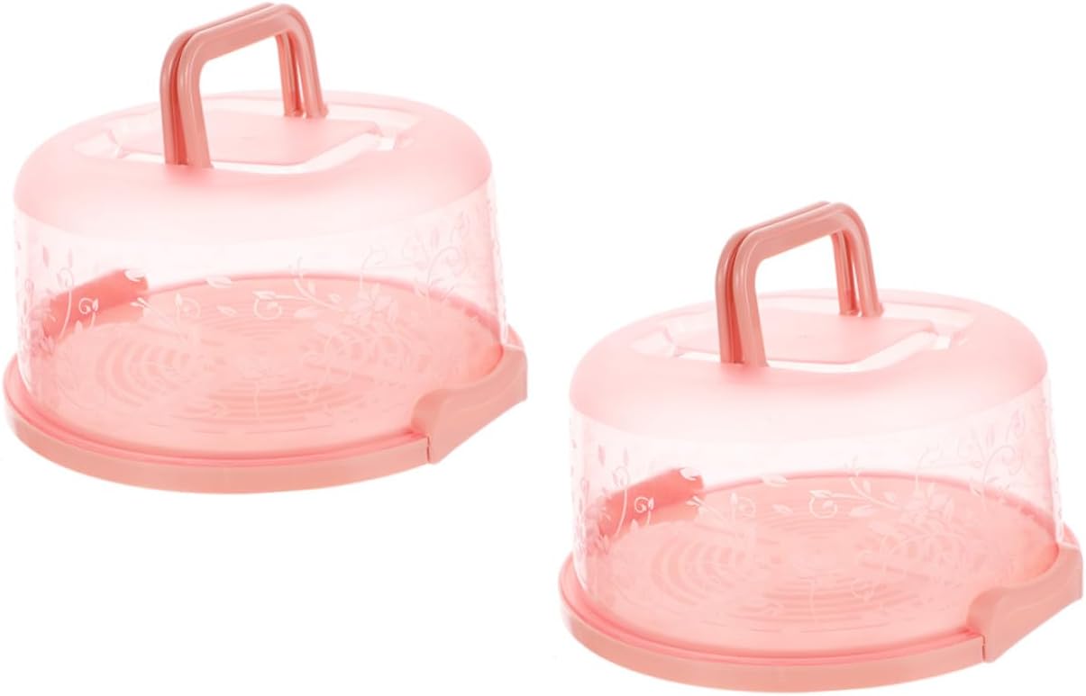 2pcs Portable Round Cake Carrier with Handle Lightweight PP Cake Container Box for Baking Storage and Transport Easy to Clean for Pastries Cookies and Sweets