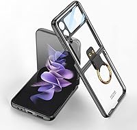 Vista 10 de SHIEID Z Flip 5 - Funda con soporte de anillo, borde galvanizado para Galaxy Z Flip 5, funda protectora delgada con protector de pantalla integrado