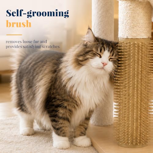 Image of Hey-brother Wooden Cat Tree Tower with Rattan Condo, Big Platform, MPJ122BT