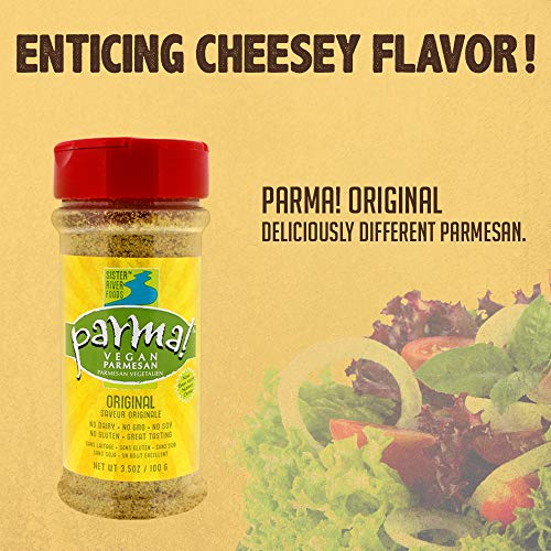 Parma! Plant-Based Parmesan Original Cheezy Burst! Superfood - Eat On Popcorn Salad Veggies Keto Gluten Free Kosher Gluten Free Dairy Free Umami Cheese – One 3.5Oz Bottle #TOP4