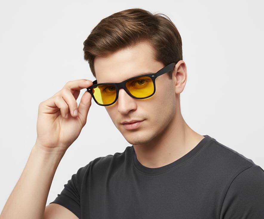 HAZON Effective Night Driving Anti Glare Square UV Protected Sunglasses | Clear Vision, Reduce Glare From Opposite Vehicles | Car, Bike Riding Goggles | Black, Medium (WAY_NGT) 1
