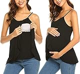 Ekouaer Camiseta de lactancia sin mangas de doble capa para mujer, para embarazadas, lactancia, embarazadas, maternidad, verano, moda premamá con correa ajustable para el hombro Negro XXL