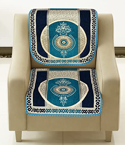 Image of Sofa Cover 3 Seater and 2 Seater - 3+2 Chenille Sofa Covers Set 10 Pcs 5 Seater - 3+1+1 Panels for Home Living Room Sofa Couch Decor (Coffe), Blue