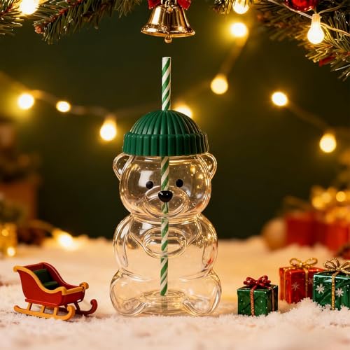 Genérico Taza con Pajita de Oso 2025,Taza de Paja de Oso, Cristalería Transparente,con Tapa y Pajita,para Café, Batidos, Cócteles de Cerveza, Vasos Apto para Microondas para Bar en Casa