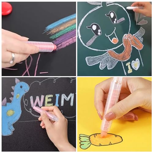 Bavooty Farbige Kreidestifte,Staublose Kreide,Abwaschbare,Staubfreie Kreide mit Verstellbarem Kreidehalter,Ungiftige Farbkreide für Kinder,Drehbare (6)
