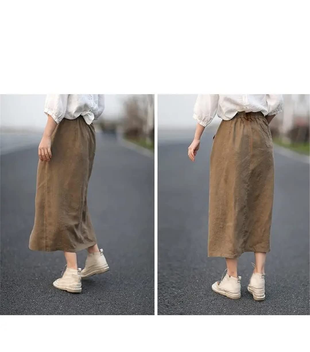 Rfmfkkg Gonna lunga casual estiva da donna a vita alta gonna vintage in lino monopetto
