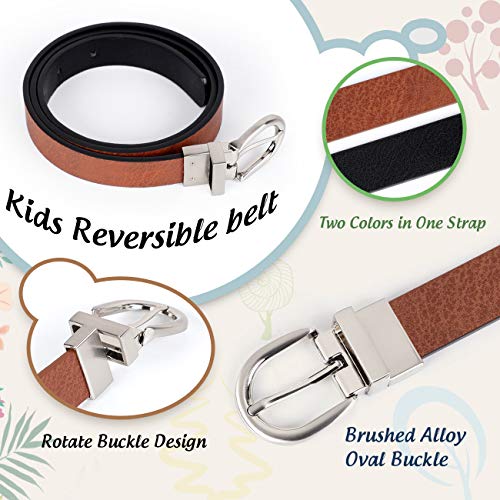 JASGOOD Kid Boy's Reversible Belt, kids Leather Casual Dress Belt for Jeans Pants with Alloy Buckle，Black/Brown4