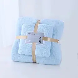 Jogo Toalha de Banho 70x140cm e Rosto 35x75cm Microfibra Alta Absorção, Secagem Rápida, Macia e Antimicrobiana, Tecido Ecológico, Leve, Ideal para Crianças e Adultos, Cores Personalizadas (Azul)