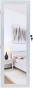 Mirror Jewelry Cabinet, Lockable Wall/Door Mounted Jewelry Armoire Organizer with Mirror (Style 5-White)