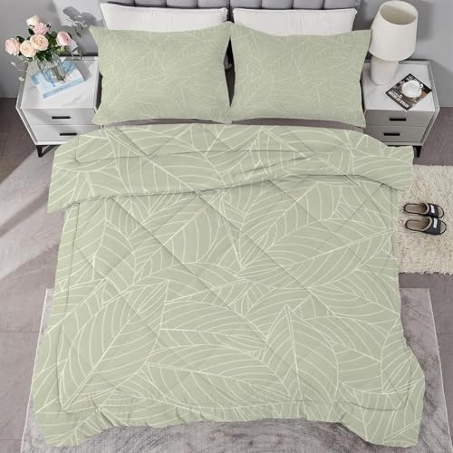 Generico Piumino Matrimoniale Foglie Trapunte Piante Piumone Imbottito Resistente Lavabile, Super Morbida Trapunta, piumini 240x260 cm in Microfibra Reversibile e 2 Federa 50x80 cm Q246