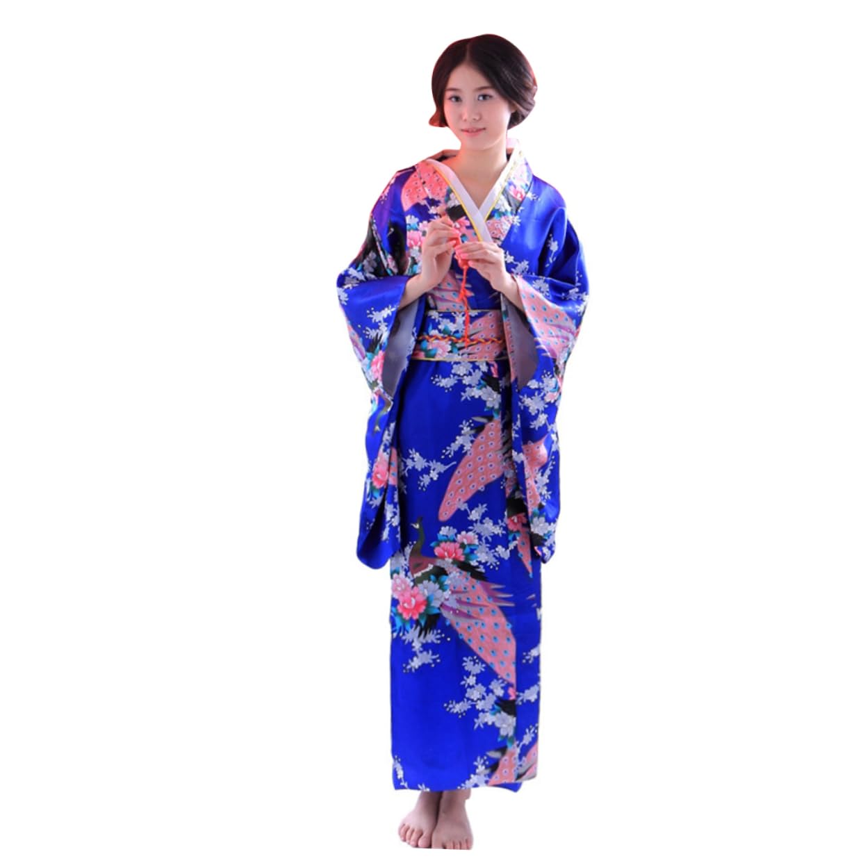 BESPORTBLE Kimono Satin avec Ceinture Robe de Chambre Longue Femme Robe de Bain et Sortie Bain Kimono Nuit Confortable et Unique Ciel Bleu