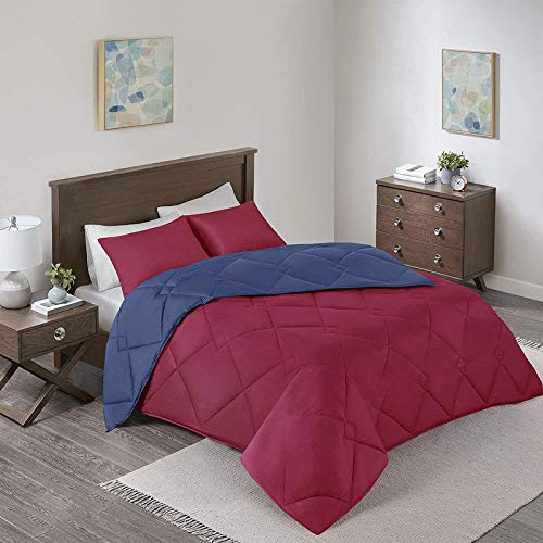 Rajasthan crafts Soft Microfibre Comforter Blanket Lightweight Reversible Quilt Duvet All Weather, 200 GSM Double Bed, Blue and Maroon Color-picture-21