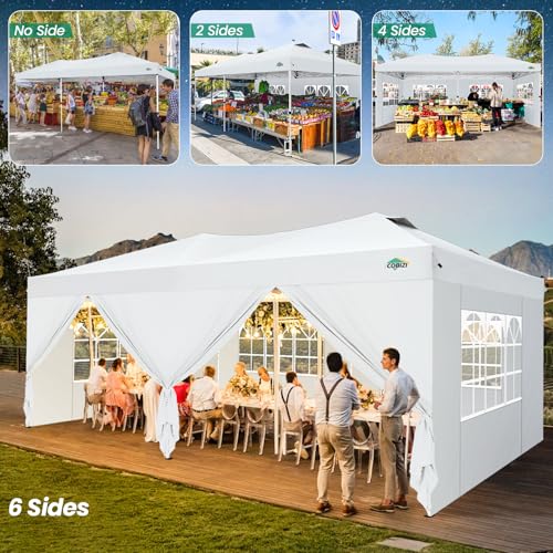 COBIZI Canopy 10x20 Pop Up Canopy Tent with 6 Sidewalls, One Push Party Tents for Parties Outdoor Wedding Waterproof Gazebo Commercial Event Tent with Sandbags, White by COBIZI - Image 5