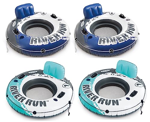 INTEX River Run 1 Inflatable Floating Lounge: Pool Floats with 220lb Capacity – Comfortable Backrest – Built-in Cup Holders – 4 Pack, Color May Vary