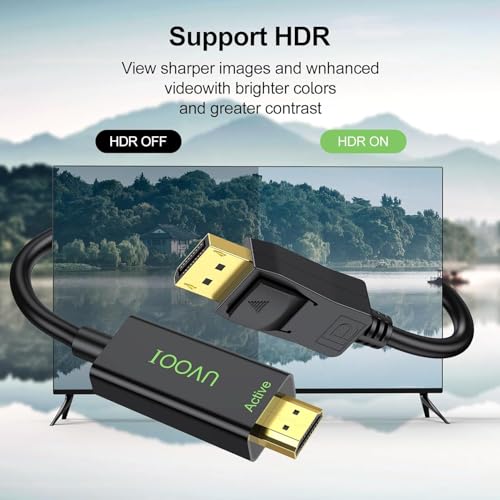 UVOOI Active DisplayPort to HDMI Cable 6FT 4K@60Hz HDR, Display Port DP to HDMI Cable Monitor Cord Support 4K@60Hz, 2K@144Hz, 1080P@120Hz Multi-Display Eyefinity Technology - Thumbnail 2