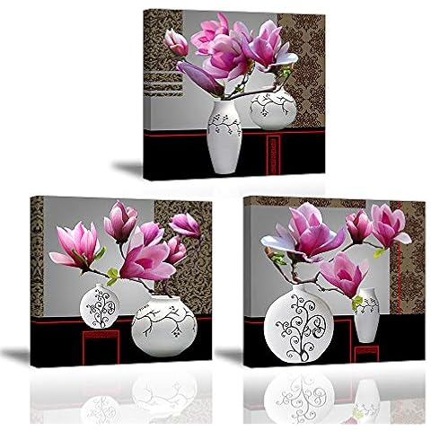 Piy Painting Elegant Wall Art Paintings, 3 Panel Elegant Orchid Canvas painting - Full Bloom Flowers, Prints on Canvas Pictures with Frame Ready Hang Decorative Arts for Bedroom Birthday Gift 30x30CM Cover