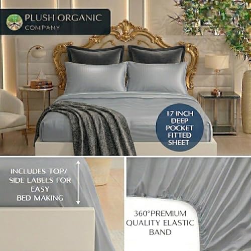 Image of Queen Luxury 4 Piece Bedsheet Set, Harbor Mist with White Piping, Cooling Resort Bedding, Deep Pockets, Ultra Soft, Viscose (Rayon) derived from bamboo, Organically grown, 300 Thread Count