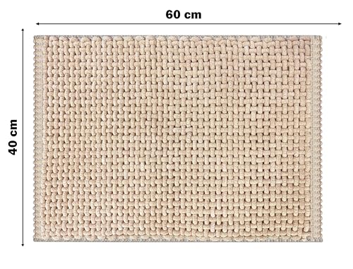 Image of SANMARINO Non Slip Chenille Bath Mat, Extra Soft Bathroom Mat, Super Absorbent Fluffy Bath Mats for Bathroom, Machine-Washable Quick Dry Bath Rug Foot Mat, 16 inchx24 inch, Beige