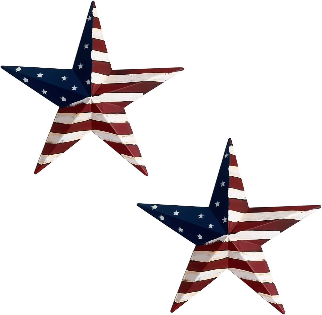 Grace Home Set of 2 Metal Patriotic Old Glory Americana Flag Barn Star Wall Decor July of 4th Independence Day Memorial Day Hanging Decoration 12 Inches