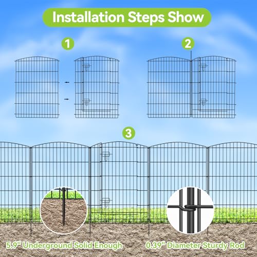 INJOPEXI Decorative Garden Fence 12 Panels 26ft (L)×36in (H) Garden Fences with 11 Panels + 1 Gate, No Dig Animal Barrier Rabbit Fencing Rustproof Metal Wire Temporary Dog Fence for Patio Outdoor Yard