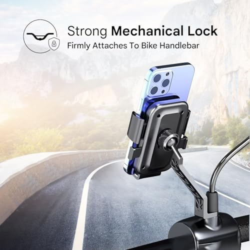 Image of HUMBLE Bike Phone Holder for Handlebar & Mirror Mount, 360 Rotatable Mobile Holder, Shock-Absorbent Clamp, Adjustable Smartphone Mount for 4-6.9 Inch Phones, Bike & Scooter Compatible (BK-089)