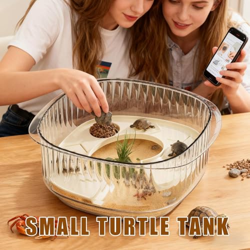 Aquarium pour tortue plastique transparent avec double zone d'alimentation et repos